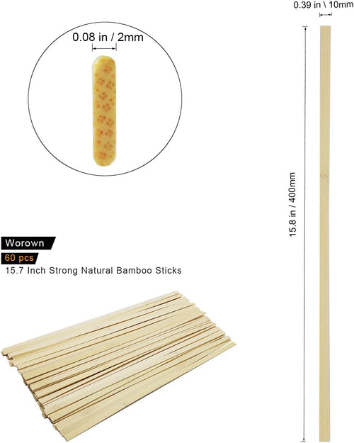 120 Pieces 15.7 Inch Sturdy Natural Bamboo Sticks, Wooden Craft Sticks, Extra Long Sticks, Wood Strips for Craft Projects, 3/8 Inch Wide