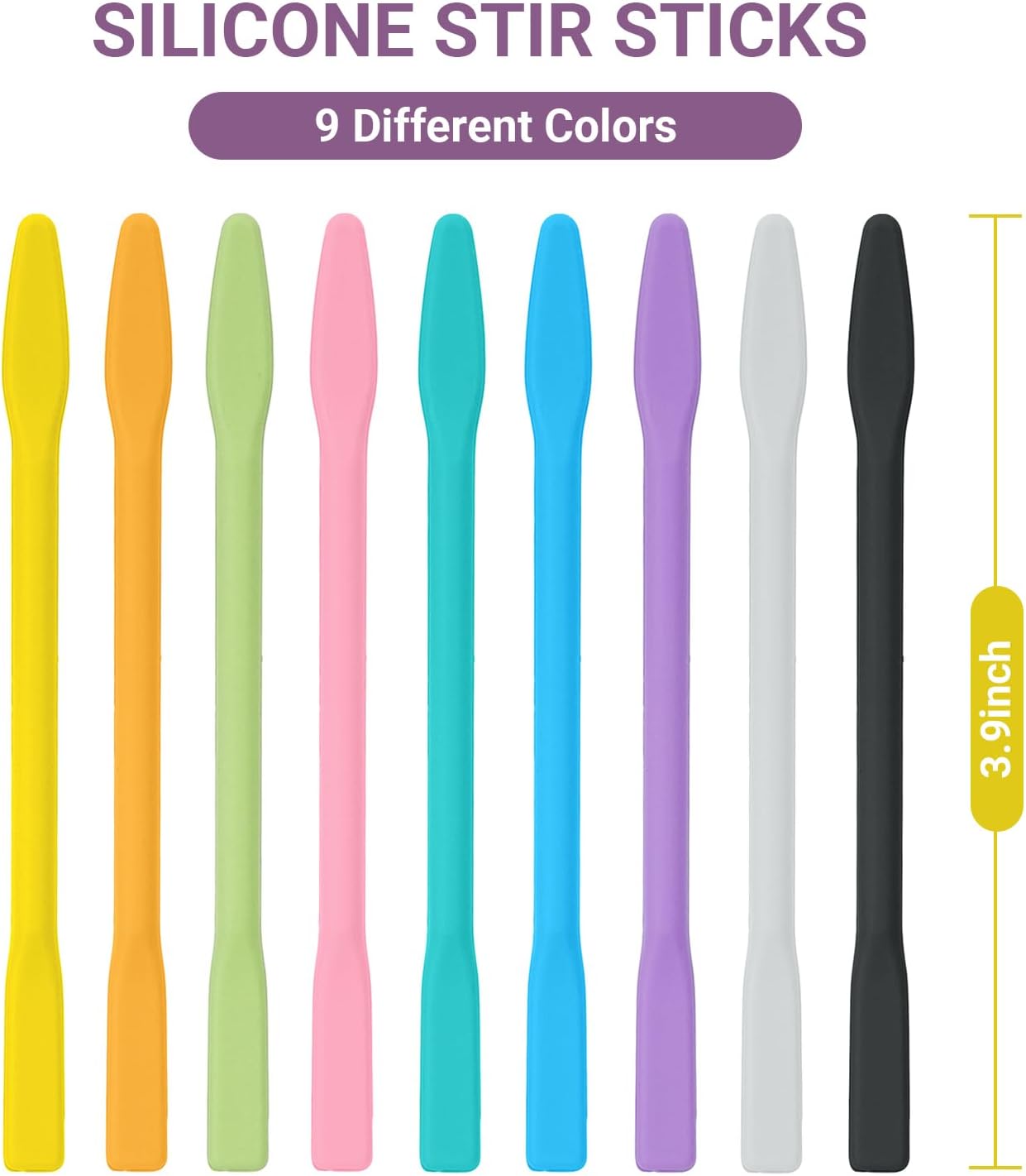 9 Pieces Colorful Silicone Stirring Sticks, Reusable Epoxy Resin Stirring Sticks for Resin Mixing, Painting, Making Glitter Glasses, Arts, Crafts, Mask Stirring Sticks, 9 Colors