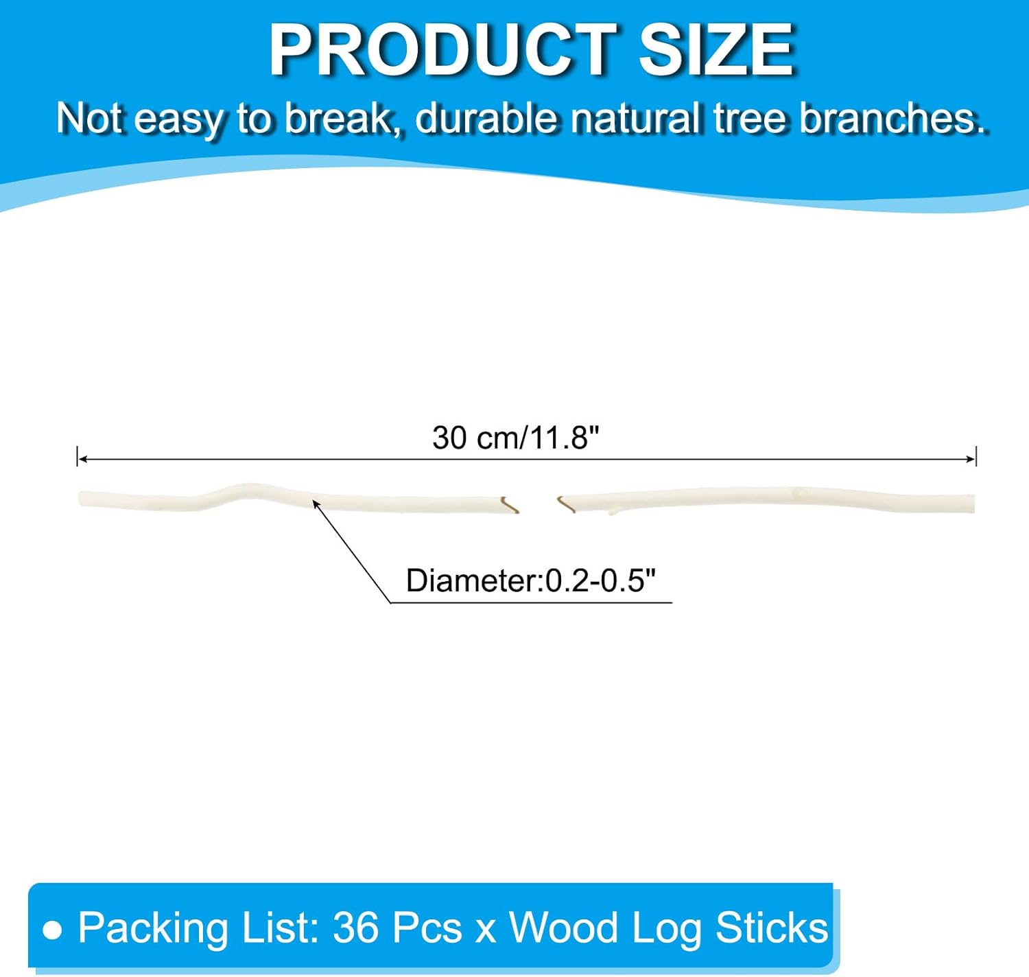 36 Pieces 30cm Wooden Sticks, Natural Wood Craft Sticks, Dry Wood Sticks, Wooden Branches for DIY Crafts Accessories Decoration Photo Props, White