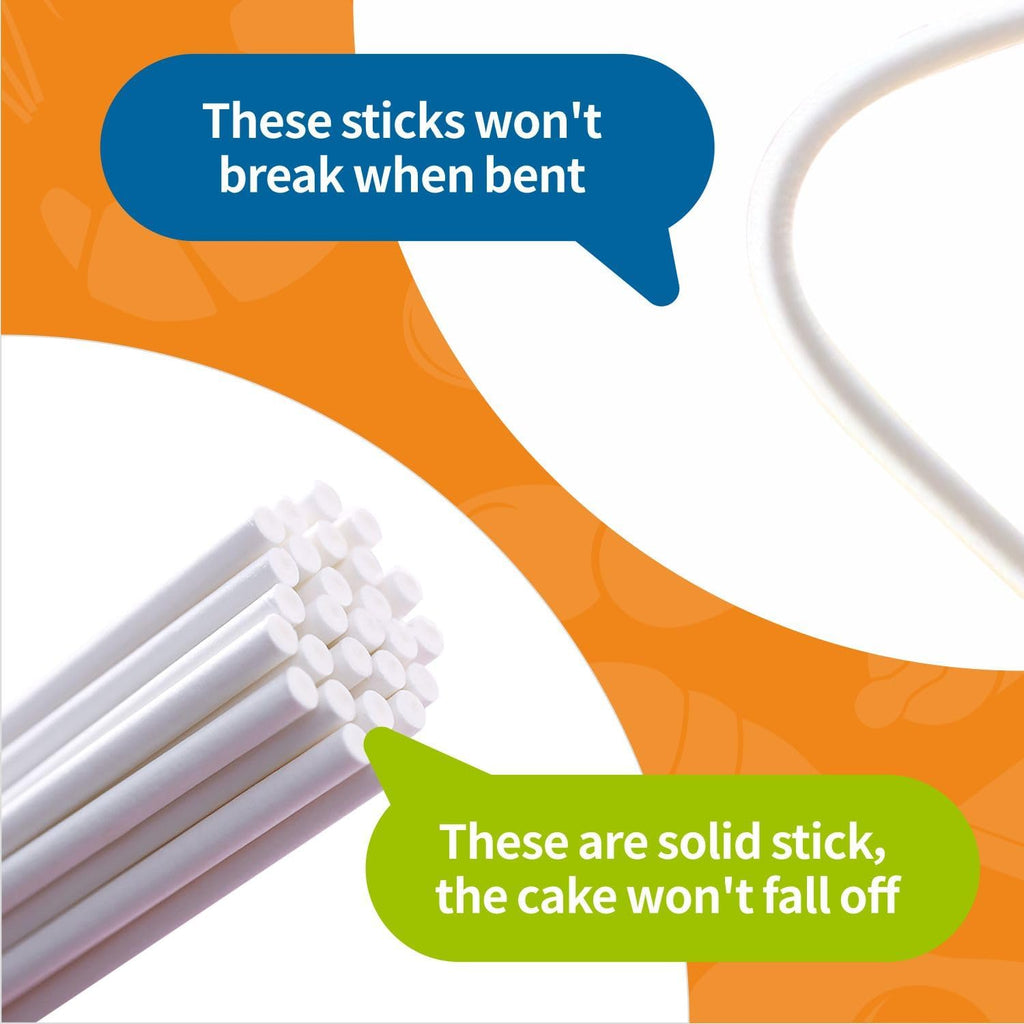 100pcs 6" White Paper Lollipop Sticks, Cake Sticks, Cookie Sticks, Rainbow Candy, Chocolate Sticks, Cake Decorating Sticks (4mm Diameter)