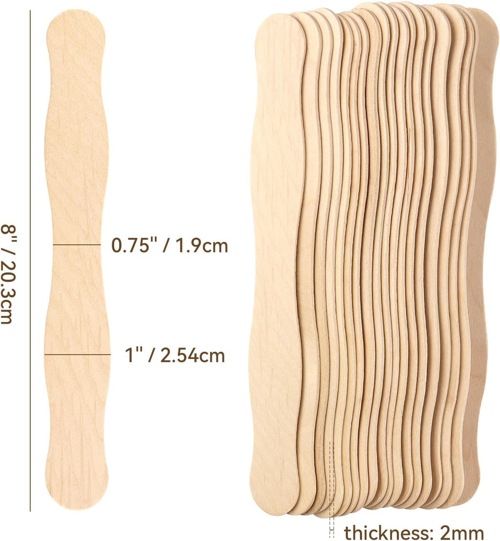 8 Inch Fan Handle Wooden Wavy Sticks Craft Sticks for DIY Handmade Supplies, Wedding Fans, Large Popsicles (20 pcs)