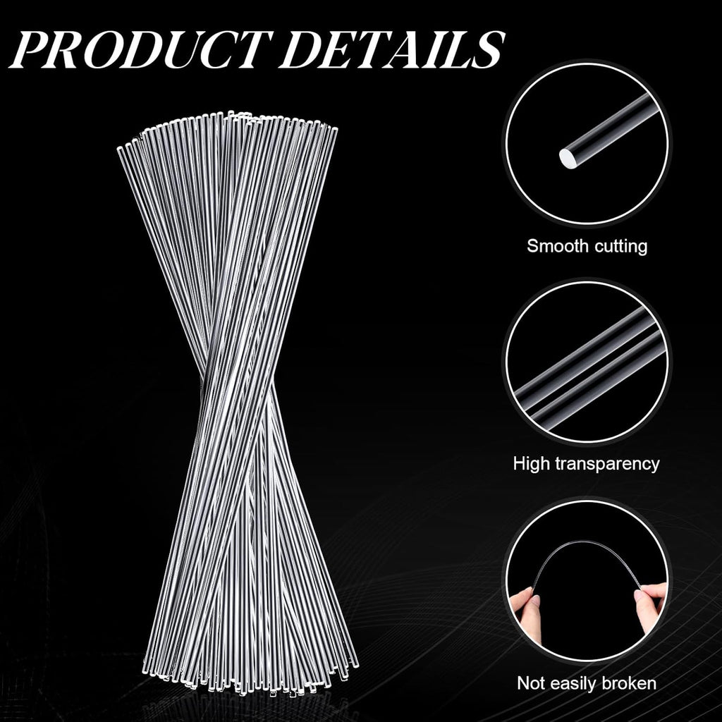 120 Pieces 8 Inch Clear Acrylic Rods 2mm Diameter Acrylic Dowel Rods Round Plastic Bar Cake Decorating Sticks for DIY Crafts Party Decoration Gardening