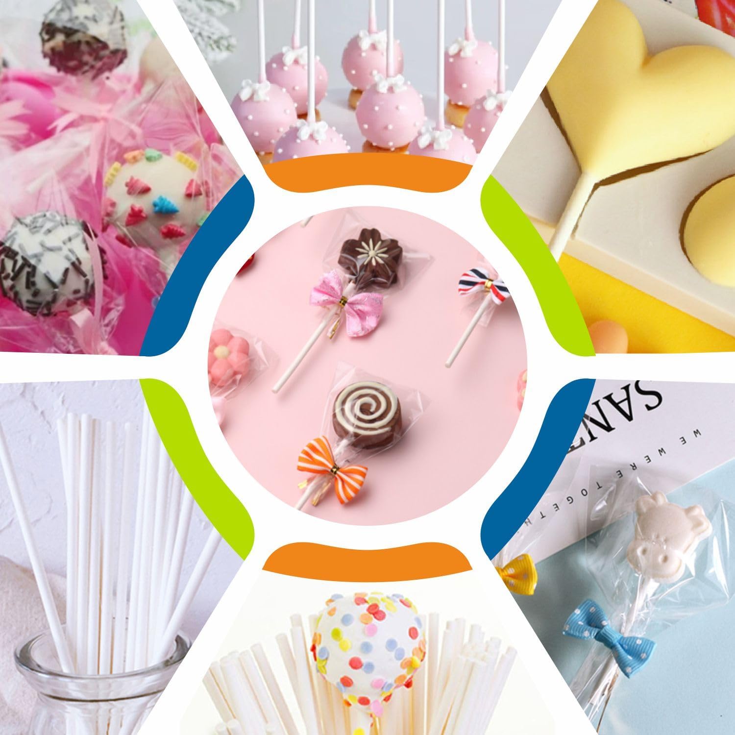 100pcs 6" White Paper Lollipop Sticks, Cake Sticks, Cookie Sticks, Rainbow Candy, Chocolate Sticks, Cake Decorating Sticks (4mm Diameter)