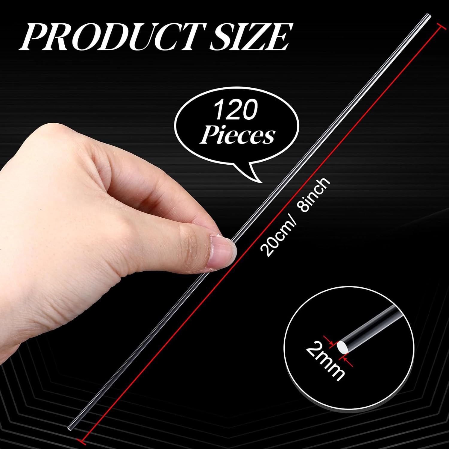 120 Pieces 8 Inch Clear Acrylic Rods 2mm Diameter Acrylic Dowel Rods Round Plastic Bar Cake Decorating Sticks for DIY Crafts Party Decoration Gardening