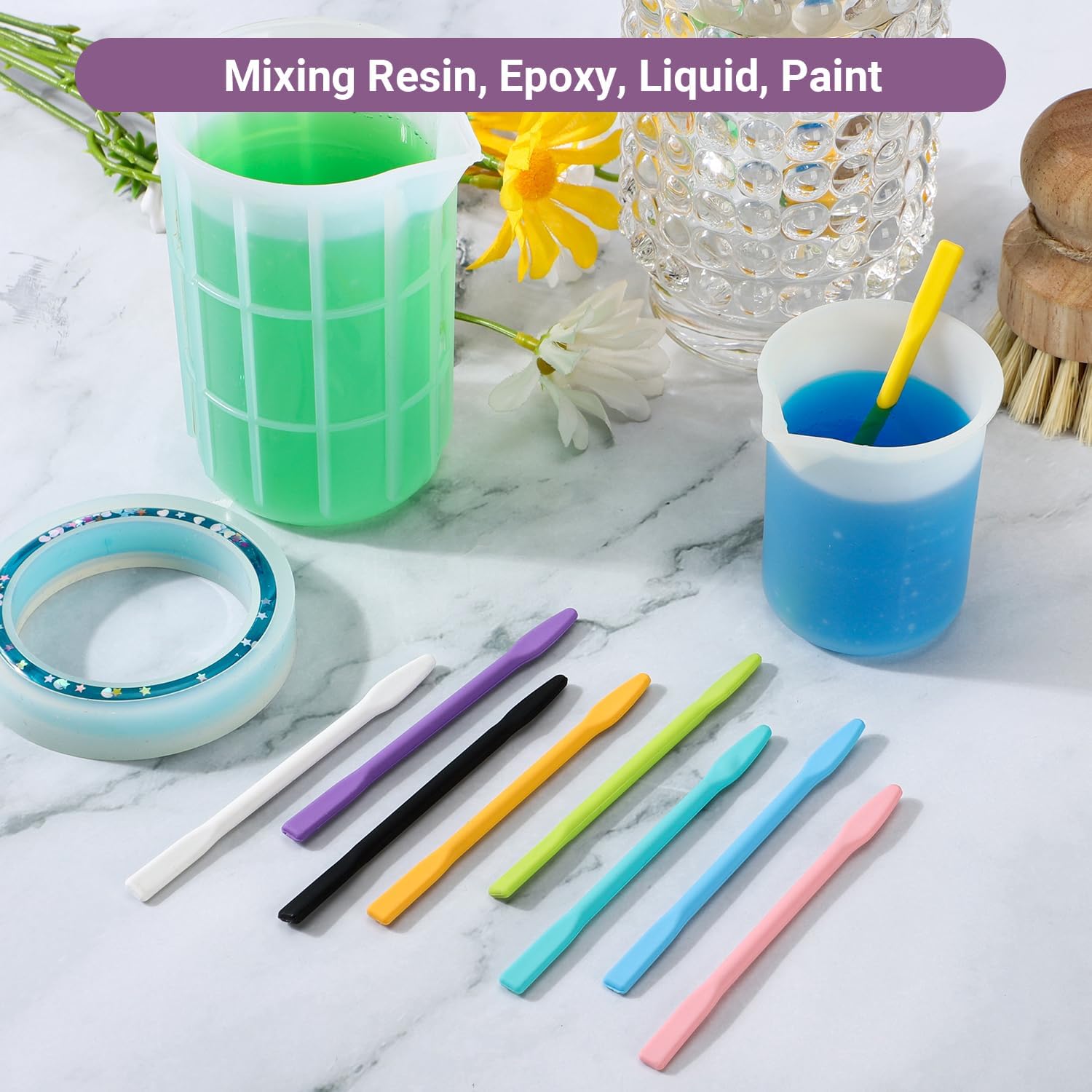 9 Pieces Colorful Silicone Stirring Sticks, Reusable Epoxy Resin Stirring Sticks for Resin Mixing, Painting, Making Glitter Glasses, Arts, Crafts, Mask Stirring Sticks, 9 Colors