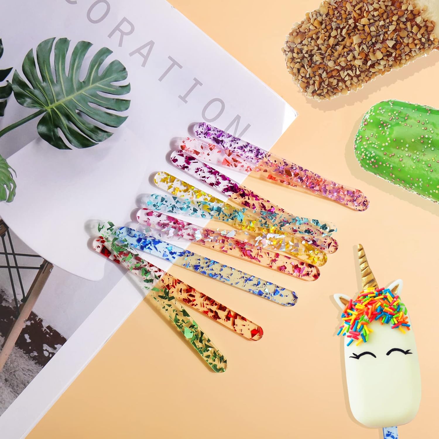 50pcs Acrylic Popsicle Sticks, Reusable Cake Popsicle Sticks for Popsicle Molds DIY Popsicles, Cake Sticks, Candy Dessert Making Crafts, 10 Colors