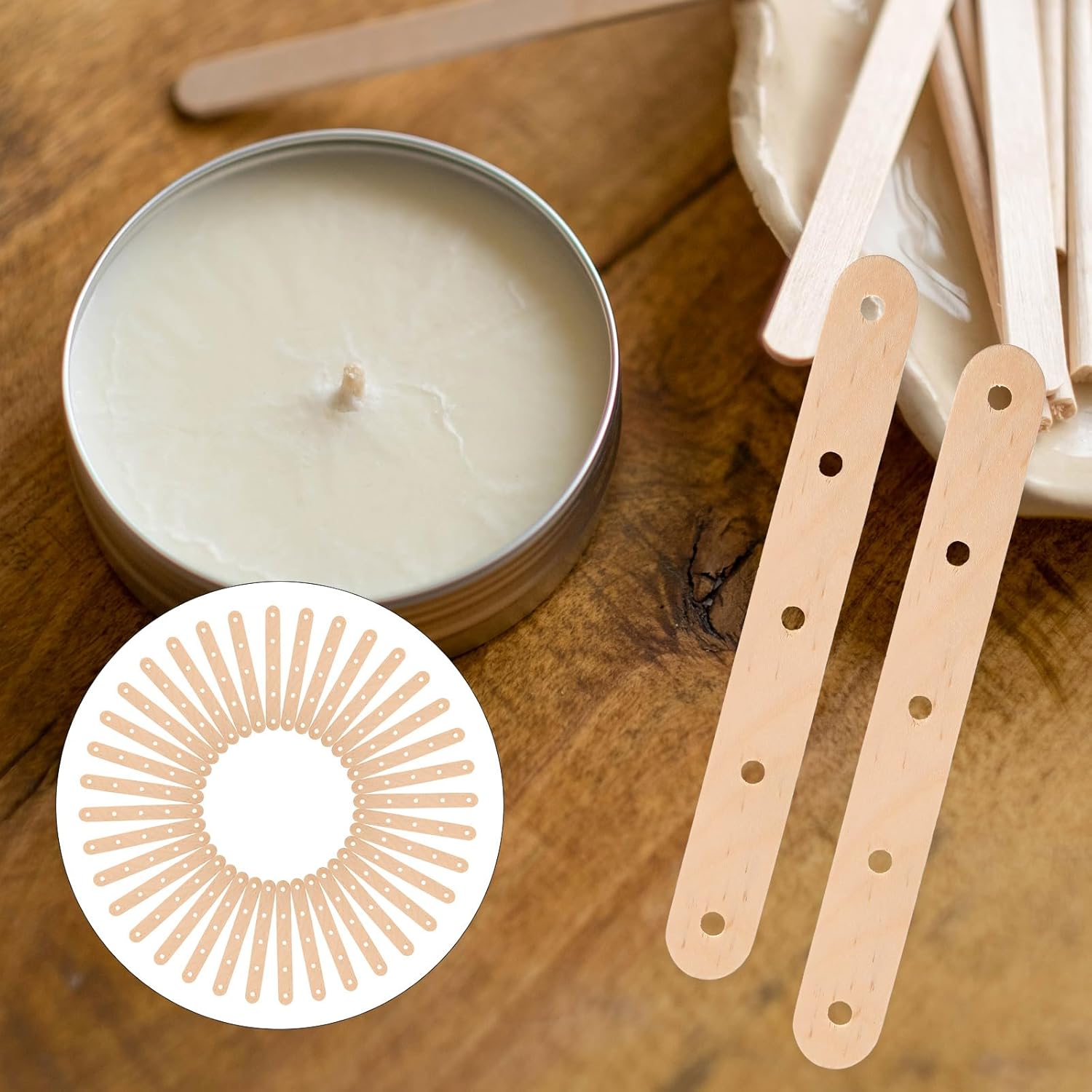50pcs Giant Craft Sticks with Holes Natural Wood Popsicle Sticks Wooden Ice Cream Sticks for Building Mixing and Creating DIY Craft Projects