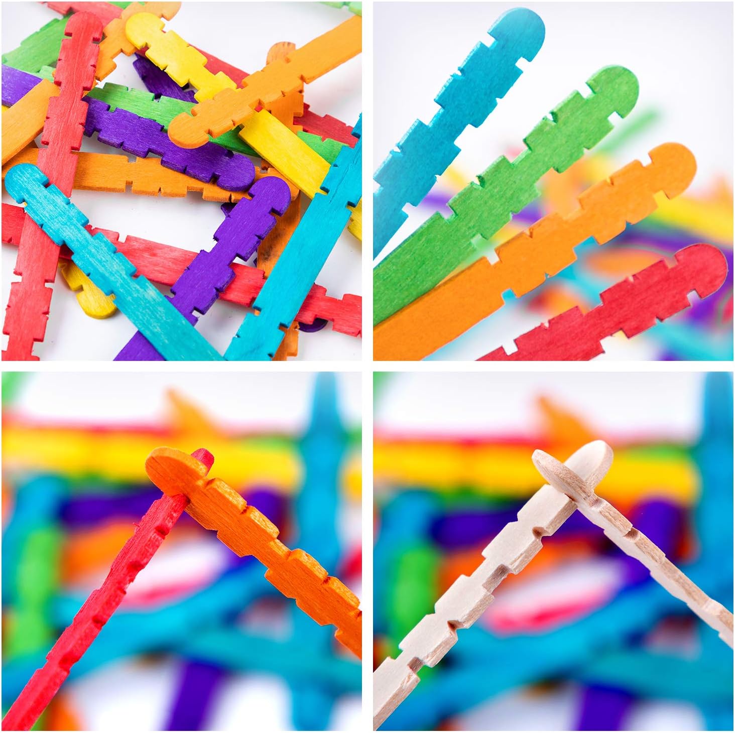 Colorful Wooden Craft Sticks, 200 Popsicle Sticks for Crafts, Natural Giant Sawtooth Wood Sticks for DIY Crafts, Educational Supplies for Kids