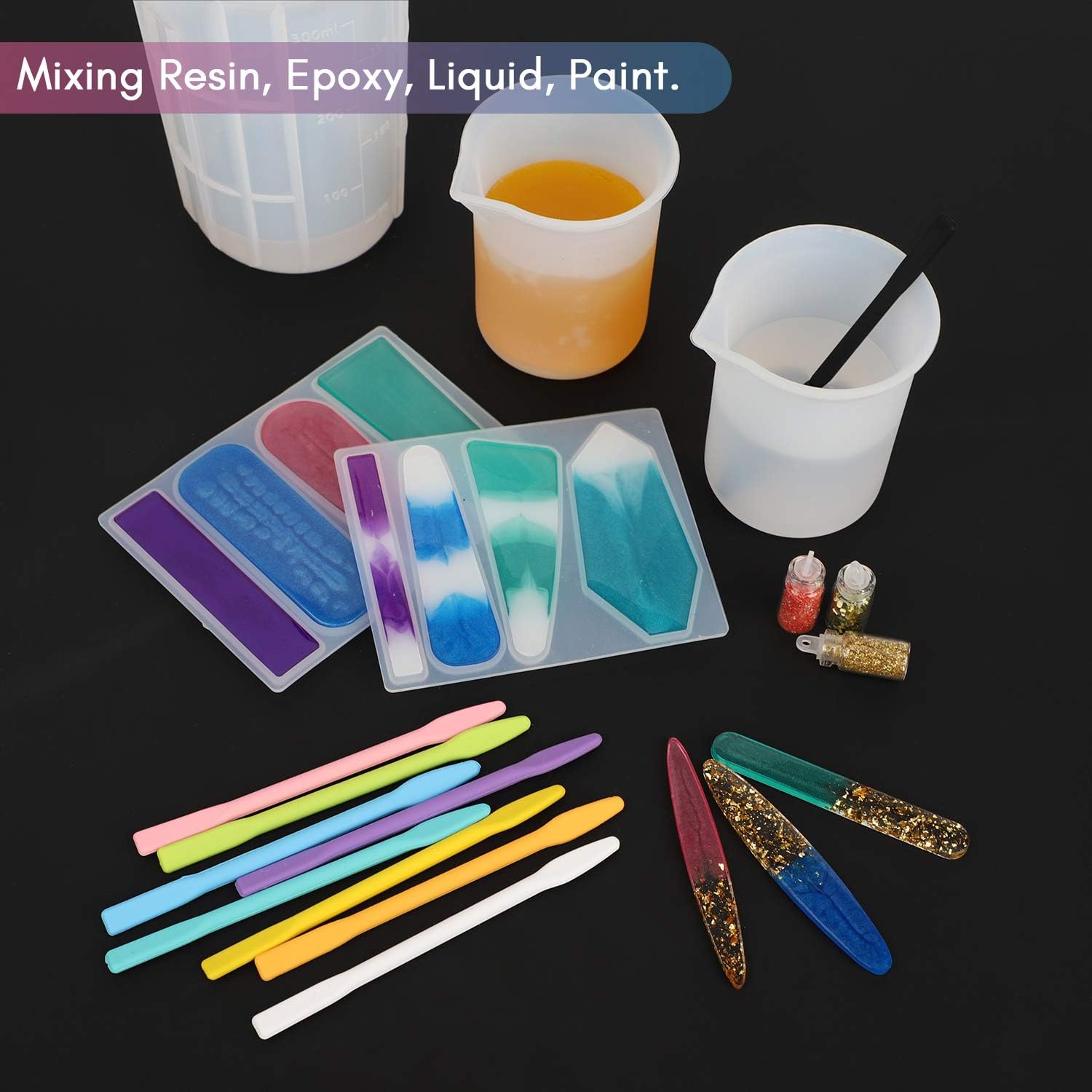 9 Pieces Colorful Silicone Stirring Sticks, Reusable Epoxy Resin Stirring Sticks for Resin Mixing, Painting, Making Glitter Glasses, Arts, Crafts, Mask Stirring Sticks, 9 Colors
