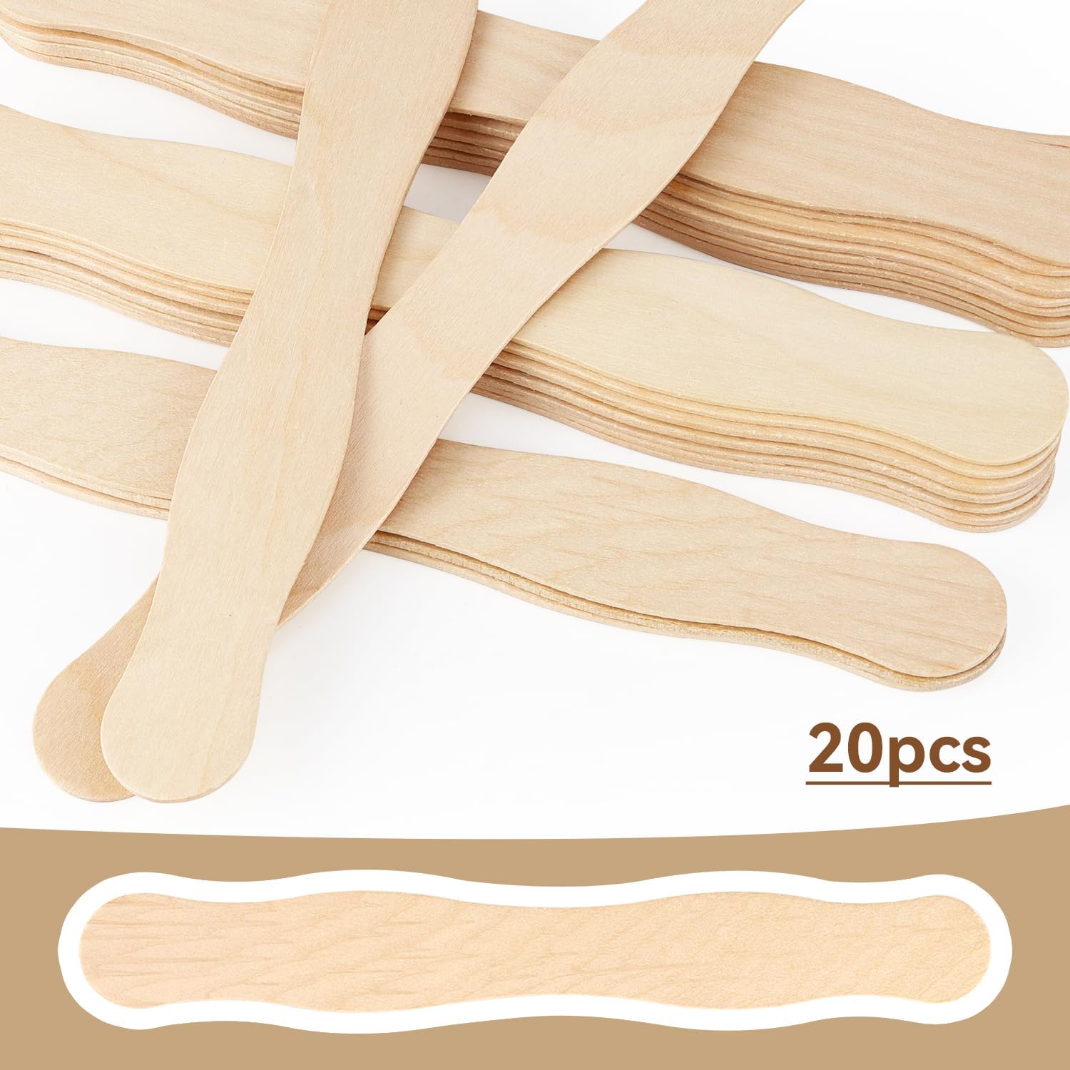 8 Inch Fan Handle Wooden Wavy Sticks Craft Sticks for DIY Handmade Supplies, Wedding Fans, Large Popsicles (20 pcs)