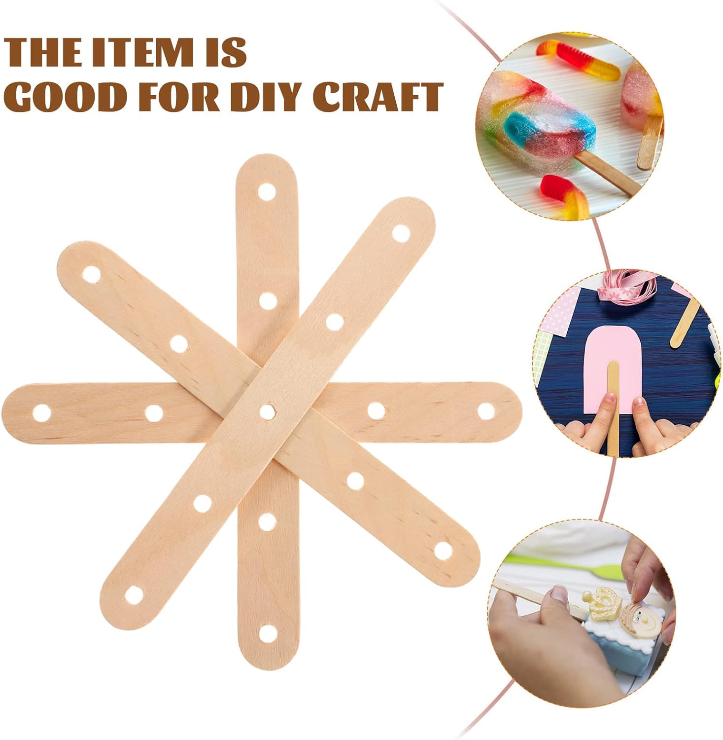 50pcs Giant Craft Sticks with Holes Natural Wood Popsicle Sticks Wooden Ice Cream Sticks for Building Mixing and Creating DIY Craft Projects