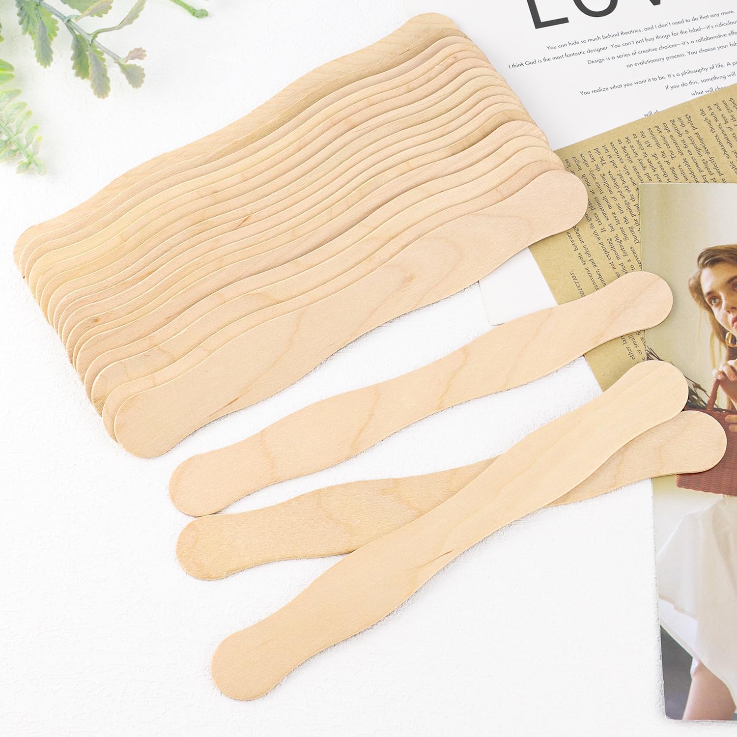 8 Inch Fan Handle Wooden Wavy Sticks Craft Sticks for DIY Handmade Supplies, Wedding Fans, Large Popsicles (20 pcs)
