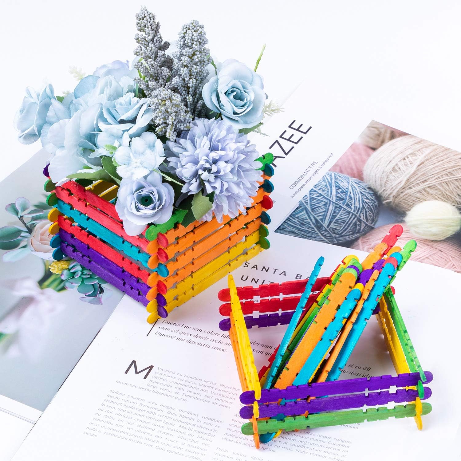 Colorful Wooden Craft Sticks, 200 Popsicle Sticks for Crafts, Natural Giant Sawtooth Wood Sticks for DIY Crafts, Educational Supplies for Kids