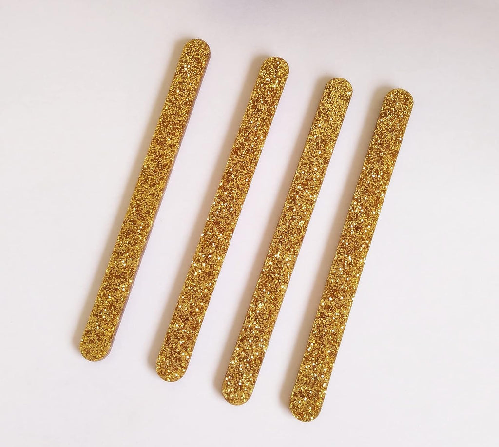 20 Pack Reusable Acrylic Sticks for Ice Cream, Popsicles, Kids Projects, Classrooms, Home, Parties, etc. (Gold Glitter, 4.72 Inch Long)