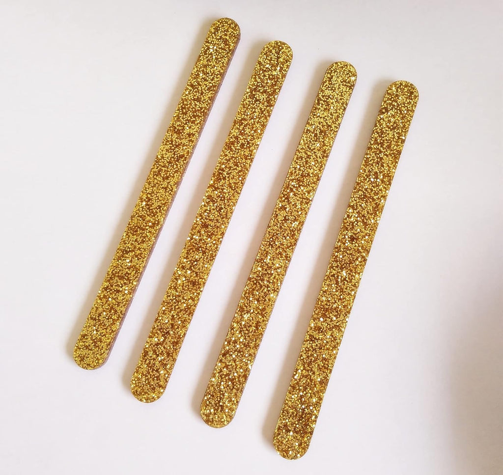 20 Pack Reusable Acrylic Sticks for Ice Cream, Popsicles, Kids Projects, Classrooms, Home, Parties, etc. (Gold Glitter, 4.72 Inch Long)
