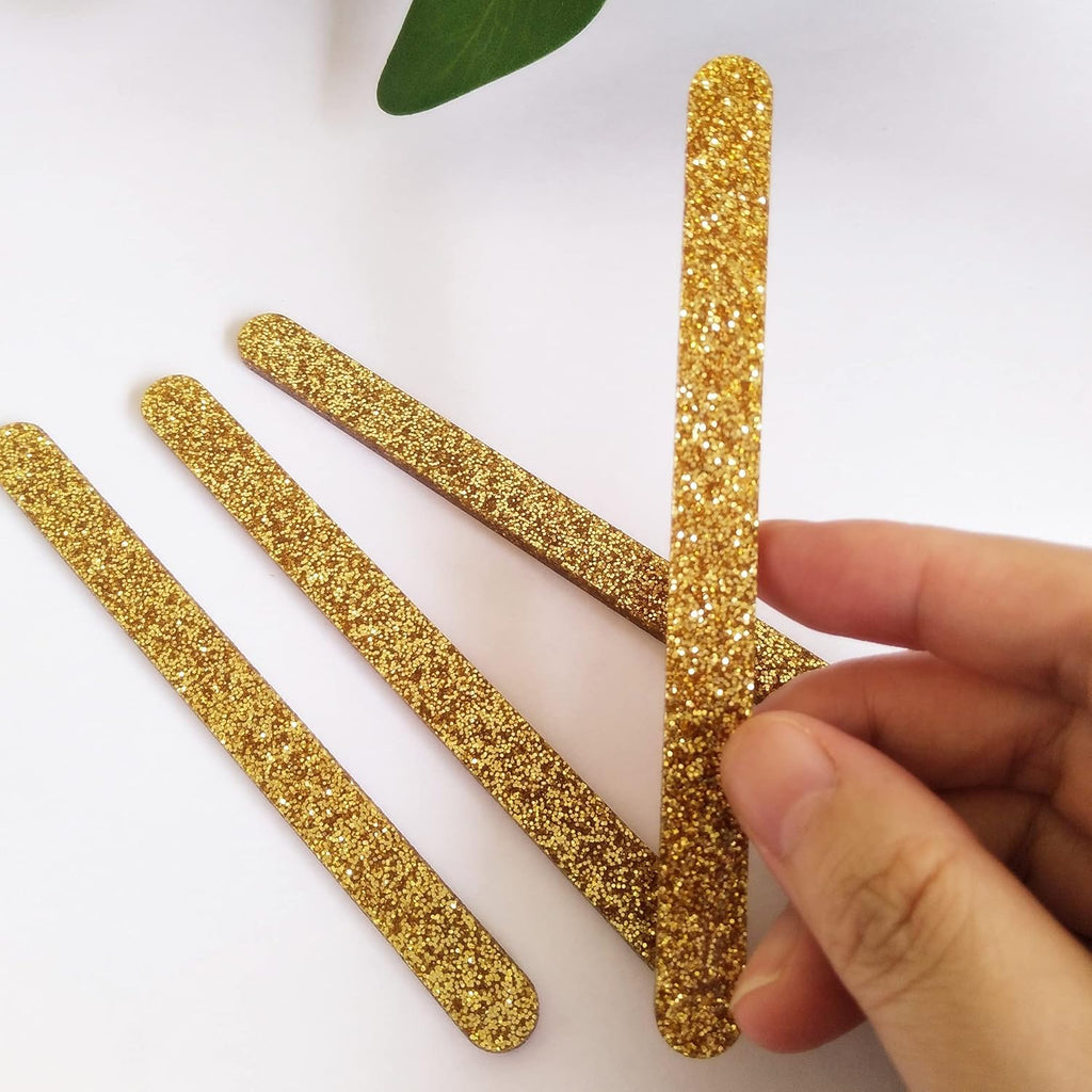 20 Pack Reusable Acrylic Sticks for Ice Cream, Popsicles, Kids Projects, Classrooms, Home, Parties, etc. (Gold Glitter, 4.72 Inch Long)