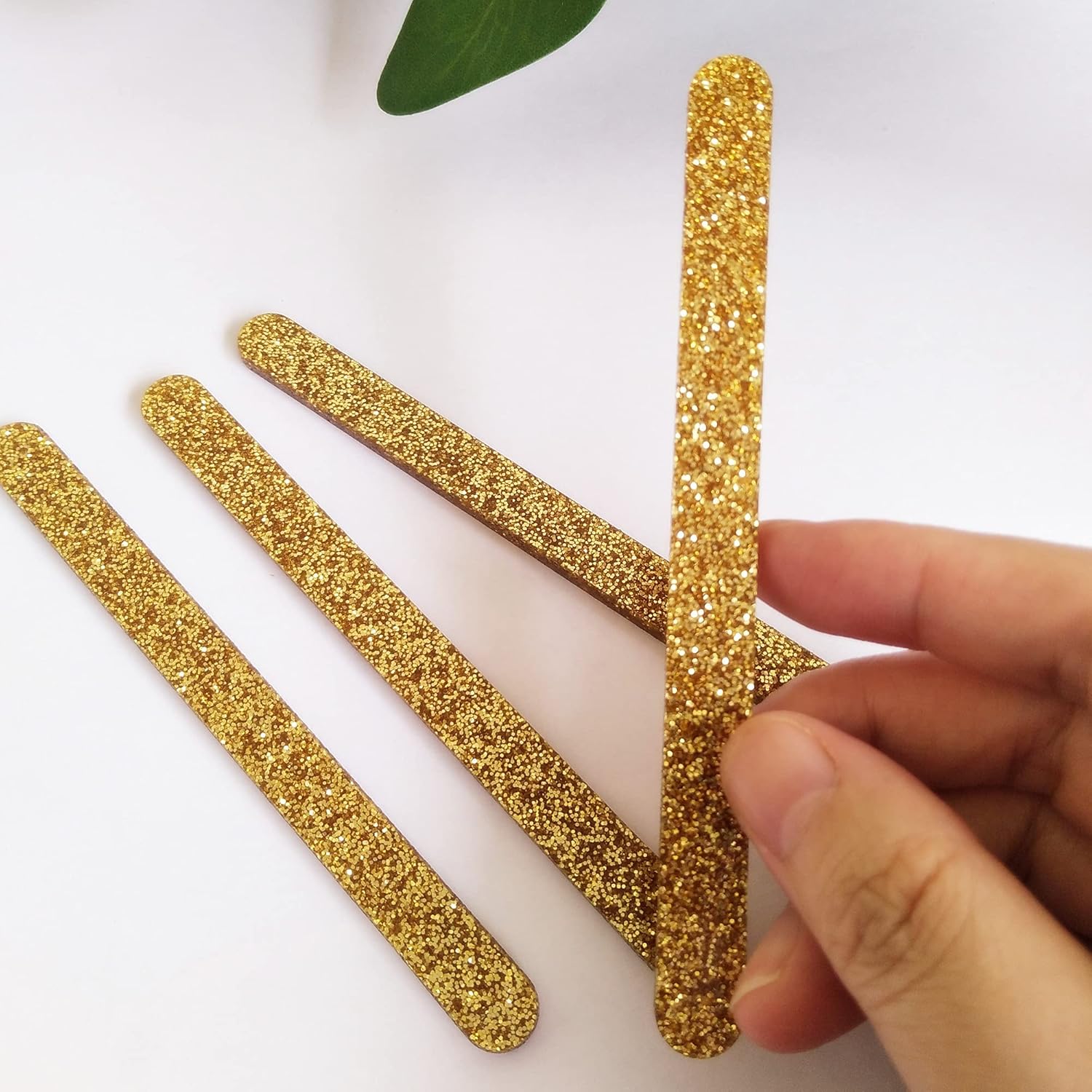 20 Pack Reusable Acrylic Sticks for Ice Cream, Popsicles, Kids Projects, Classrooms, Home, Parties, etc. (Gold Glitter, 4.72 Inch Long)