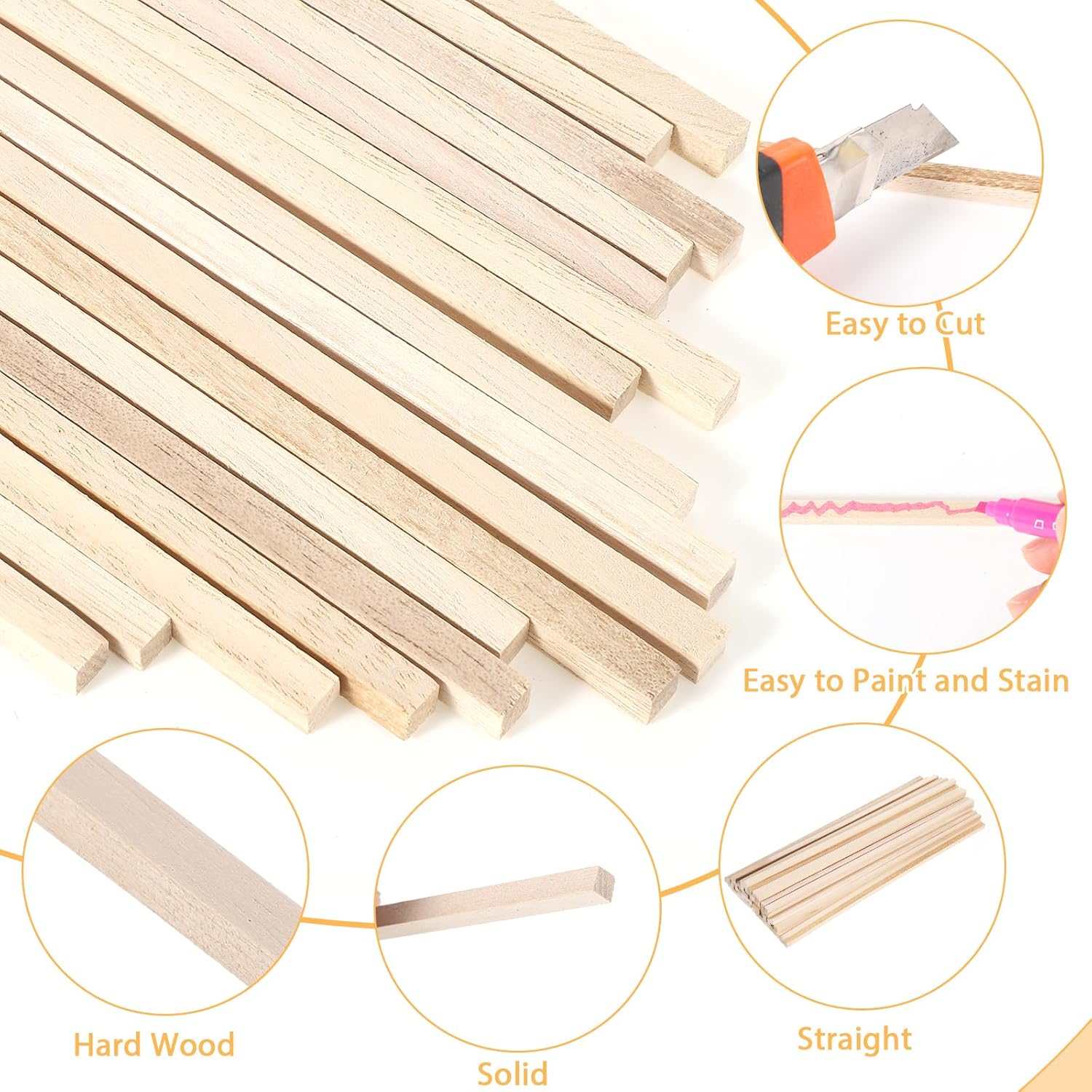 70 Pieces 1/4" x 12" Balsa Wood Sticks, Square Dowels, Wood Strips, Hardwood Sticks for Crafts DIY Projects Model Making