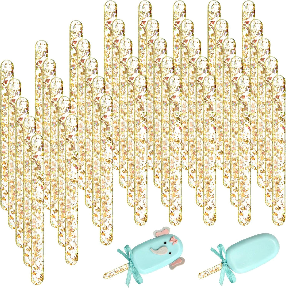 40 Pieces Acrylic Cake Sticks Reusable Mirror Ice Cream Sticks Mini Popsicle Craft Cake Stick Molds for DIY Candy Desert Favors Party Crafts Art Projects (4.5 Inch, Gold)