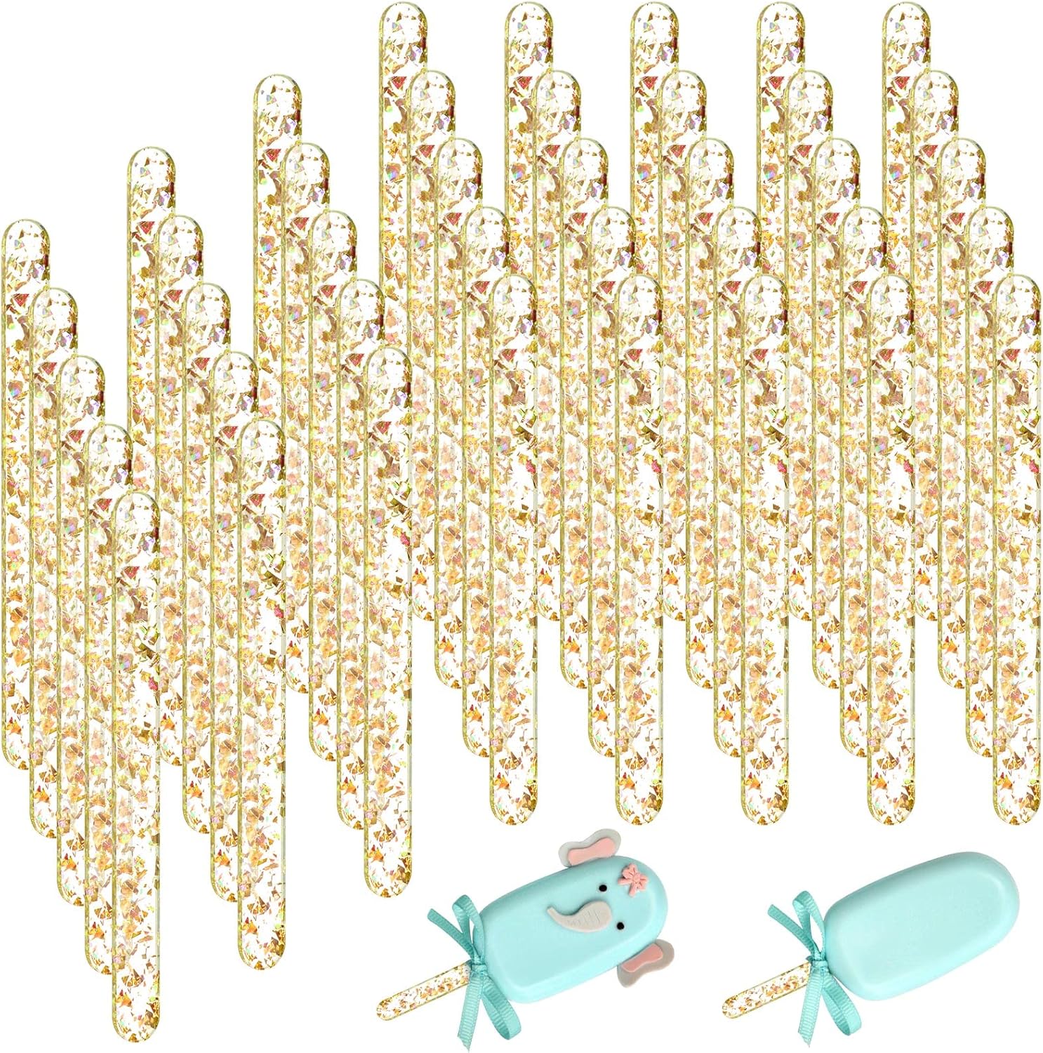 40 Pieces Acrylic Cake Sticks Reusable Mirror Ice Cream Sticks Mini Popsicle Craft Cake Stick Molds for DIY Candy Desert Favors Party Crafts Art Projects (4.5 Inch, Gold)