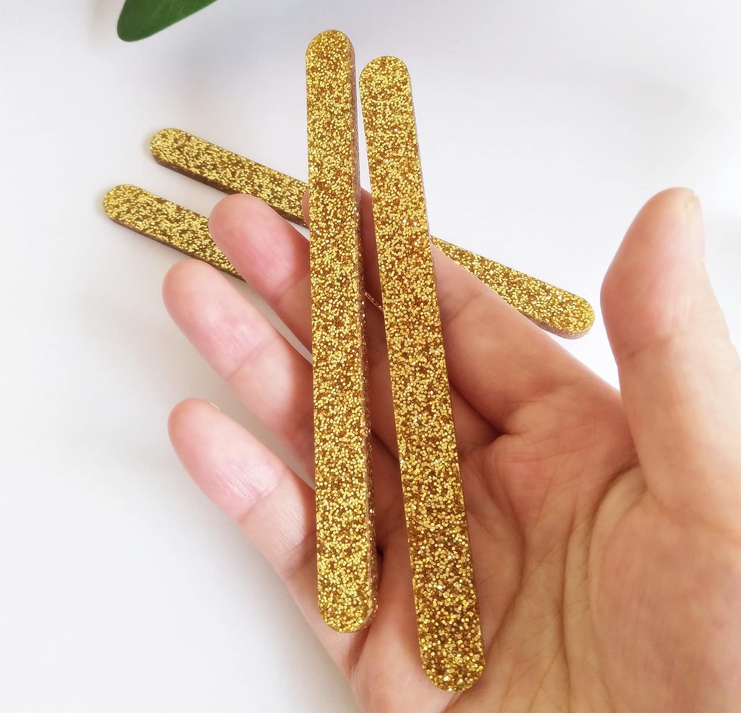 20 Pack Reusable Acrylic Sticks for Ice Cream, Popsicles, Kids Projects, Classrooms, Home, Parties, etc. (Gold Glitter, 4.72 Inch Long)