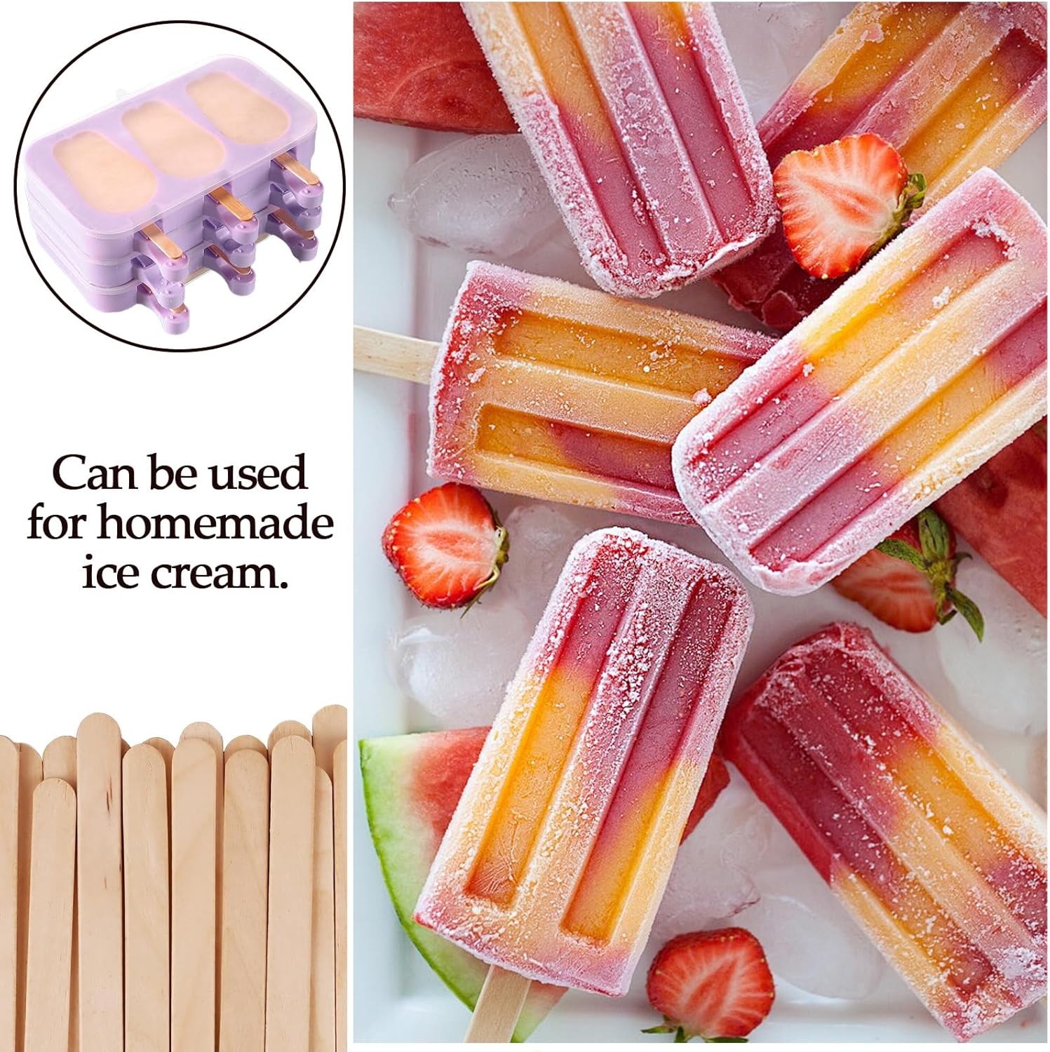 200pcs Craft Sticks Ice Cream Sticks Natural Wood Popsicle Craft Sticks 4.5 Inch Long Snack Popsicle Sticks for DIY Crafts