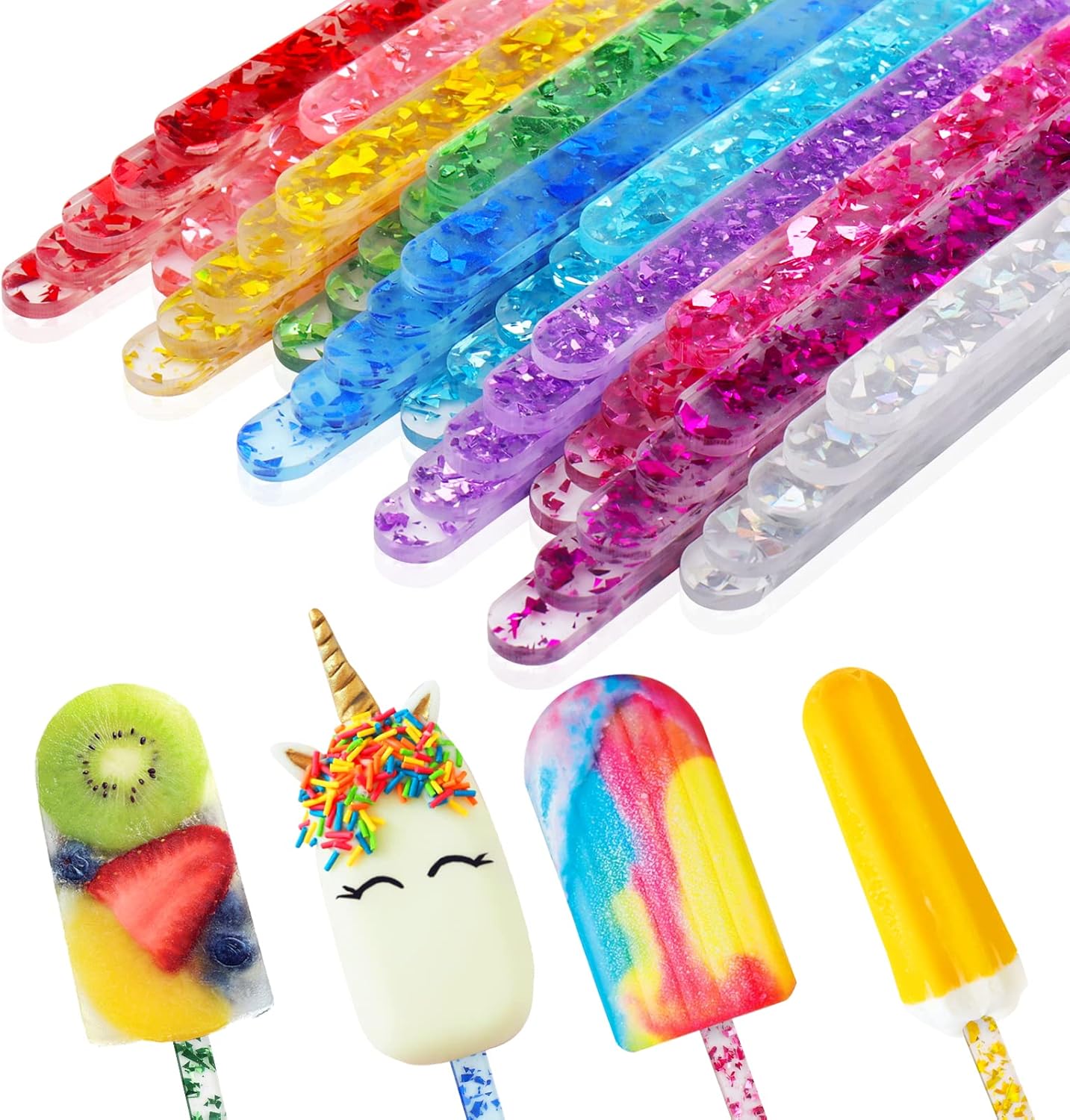 50pcs Acrylic Popsicle Sticks, Reusable Cake Popsicle Sticks for Popsicle Molds DIY Popsicles, Cake Sticks, Candy Dessert Making Crafts, 10 Colors
